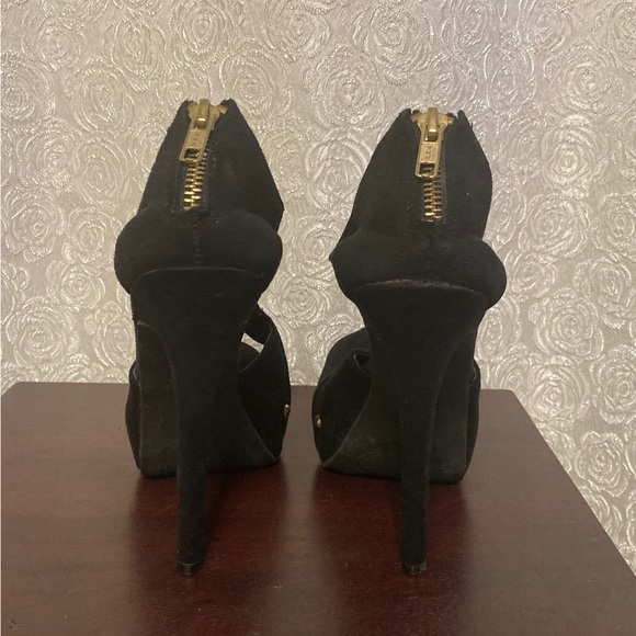 GLO Jeans Heels Black Vegan Suede Leather Platform Stilettos Size 7.5 - Picture 12 of 12